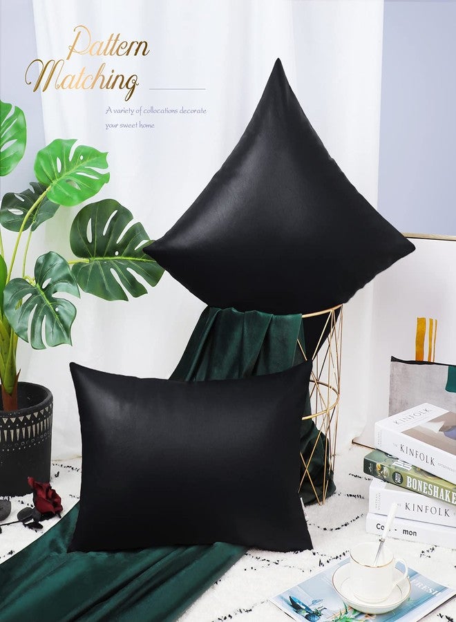 BRAWARM Faux Leather Throw Pillow Covers 18 X 18 Inches - Black Leather Pilow Covers Pack of 2, Solid Dyed Leather Pillowcases for Couch Bed Sofa Garden Home Decorative - Image 3